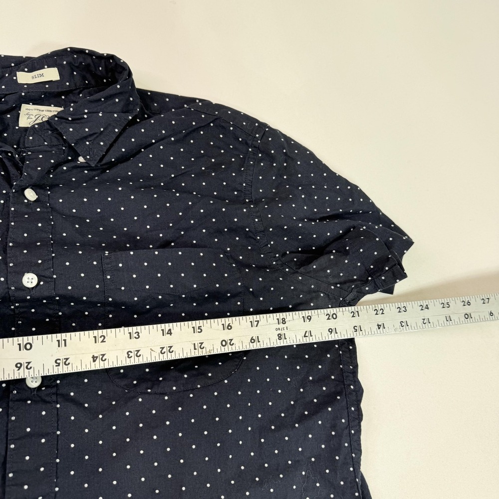 J.Crew Shirt Mens Medium Navy Slim Short Sleeve Button Front Polka Dot Cotton - Picture 4 of 7